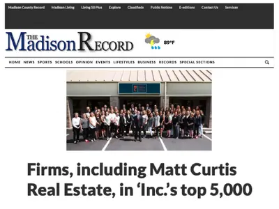 Matt Curtis Real Estate has achieved notable recognition on Inc. magazine's list of the 5,000 fastest-growing privately held companies in the U.S., ranking at number 1,408. The Madison-based firm reported a revenue of $5.2 million and an impressive growth